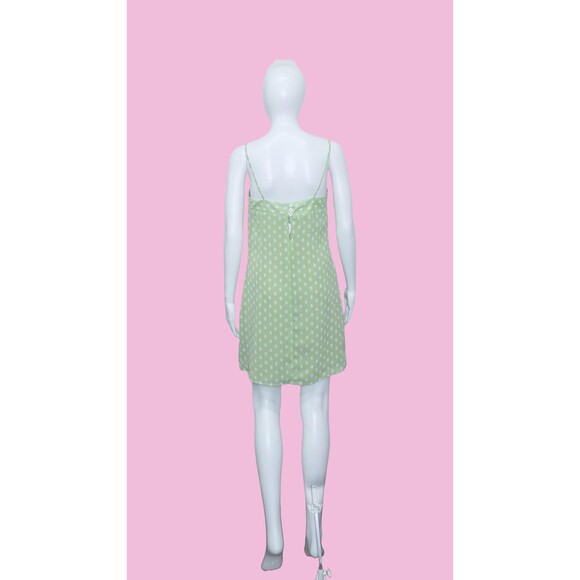 Y2K. ESPRIT DE CORP. Green & White. Polka Dot Dress wiButton Keyhole Back. XS-S - Picture 3 of 10